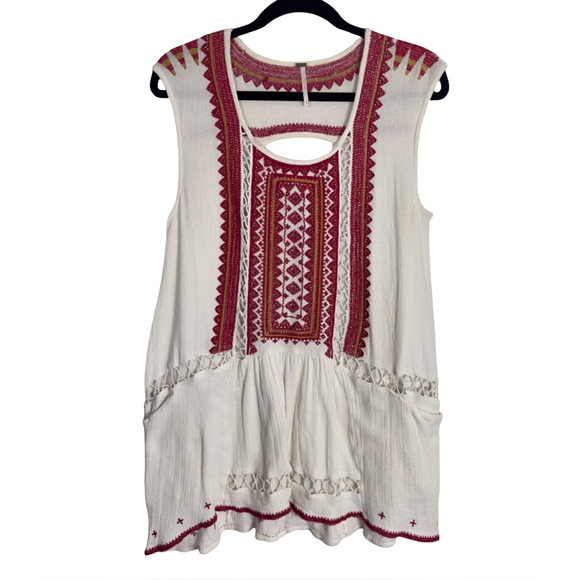 Free People Tops - Free People Bohemian Embroidered Cotton Tunic Top XS
